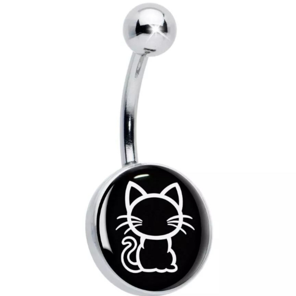 Black And White Kitty Cat Belly Ring